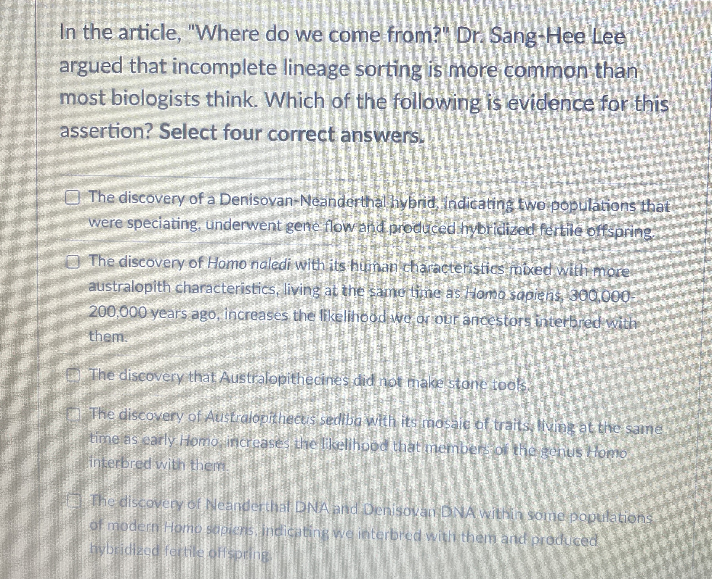 In the article, "Where do we come from?" Dr .