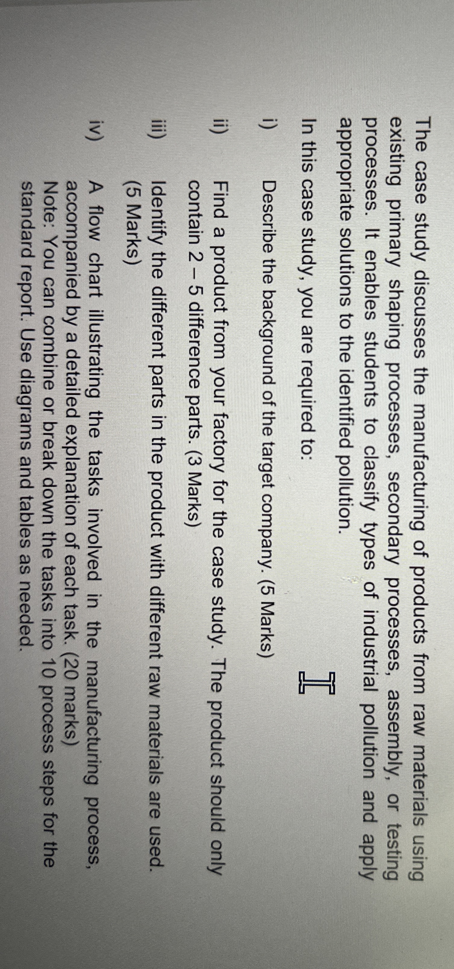 The case study discusses the manufacturing of