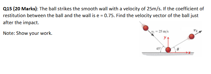 Q 1 5 ( 2 0 Marks ) : The ball strikes the smooth