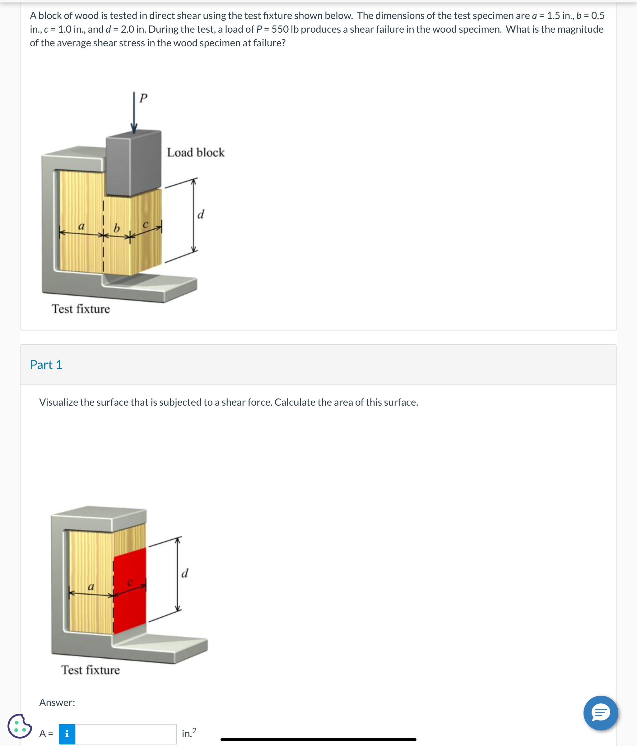 A block of wood is tested in direct shear using