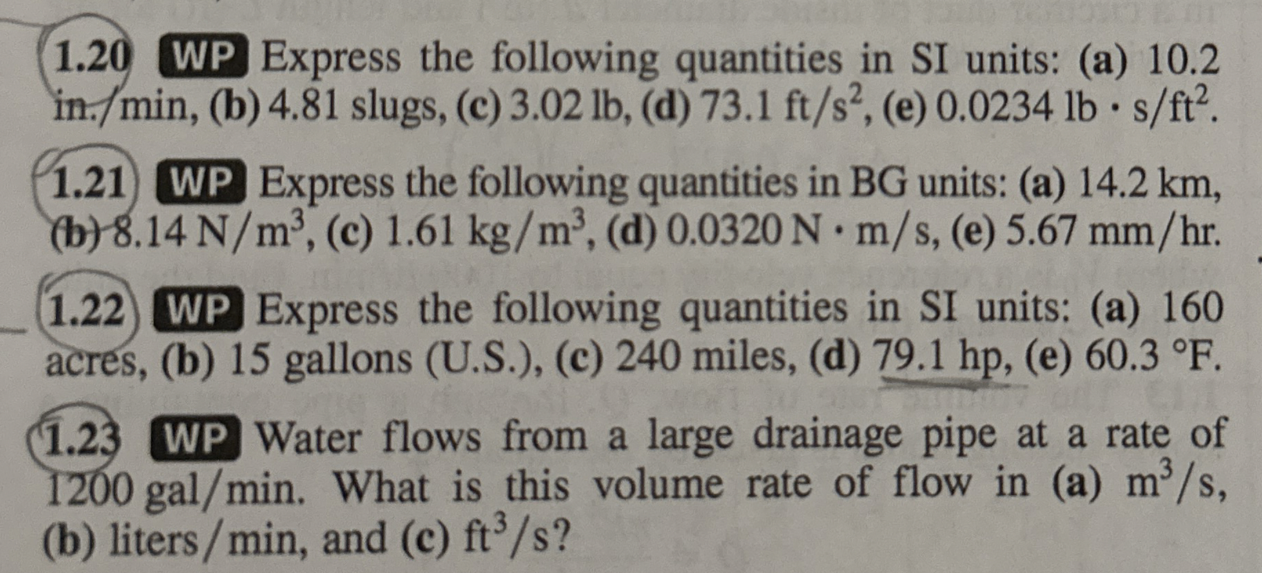 1 . 2 0 WP Express the following quantities in SI