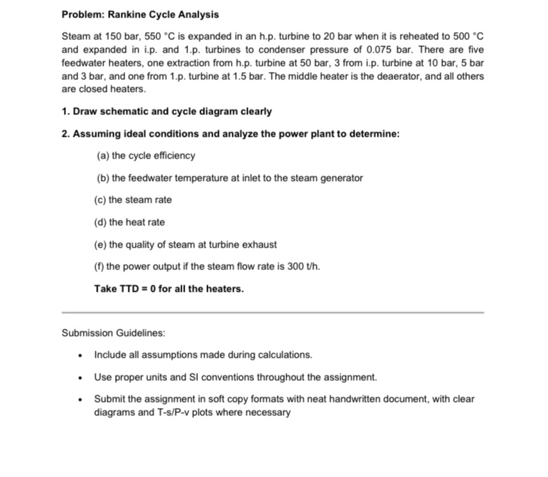 Problem: Rankine Cycle Analysis Steam at 1 5 0