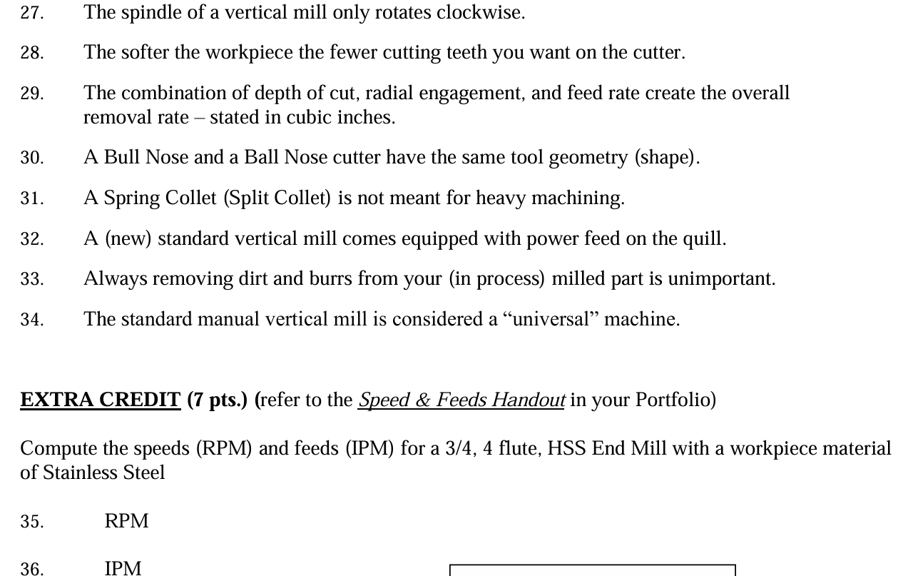 2 7 . The spindle of a vertical mill only rotates
