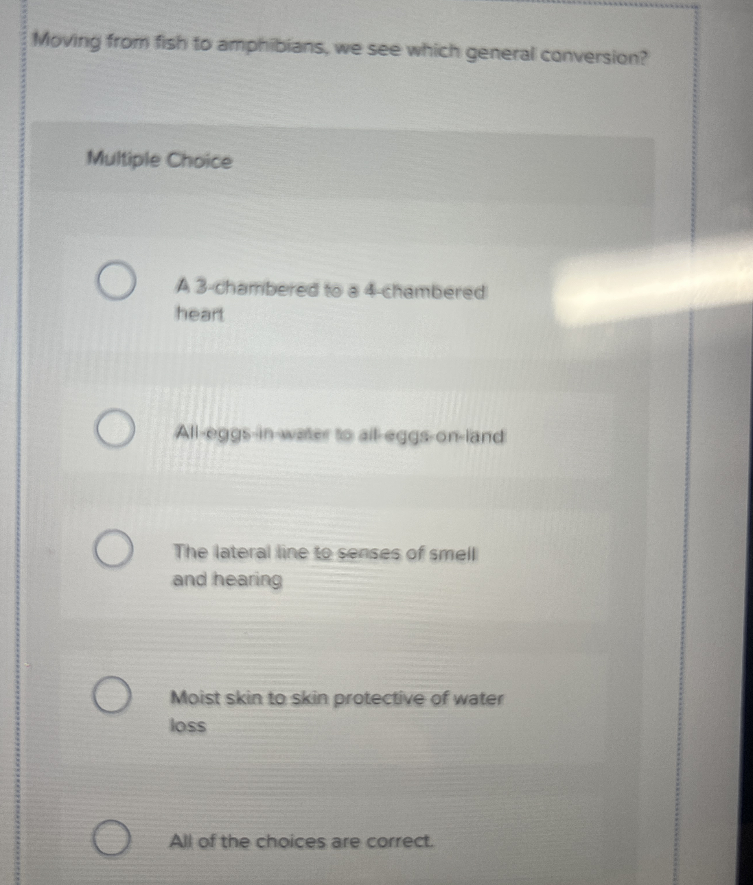 Moving from fish to amphibians, we see which