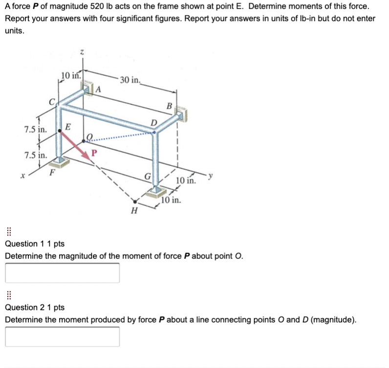 A force P of magnitude 5 2 0 lb acts on the frame