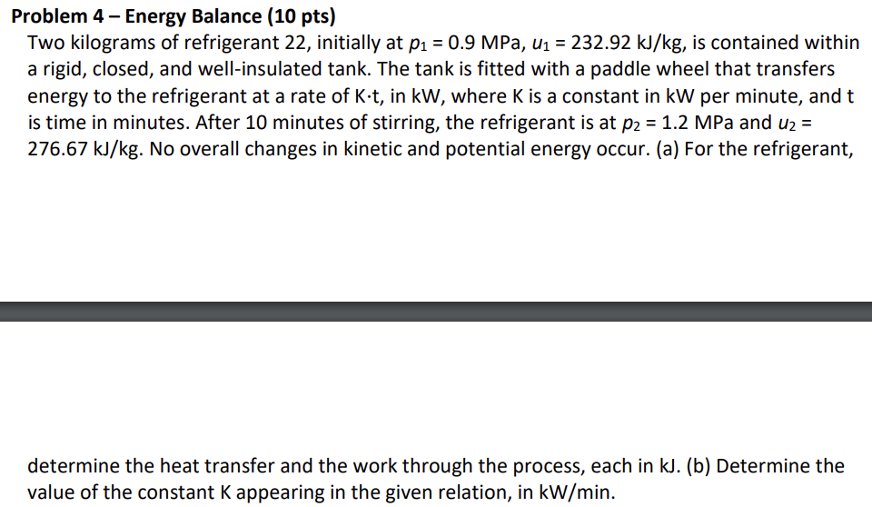 Problem 4 - Energy Balance ( 1 0 pts ) Two