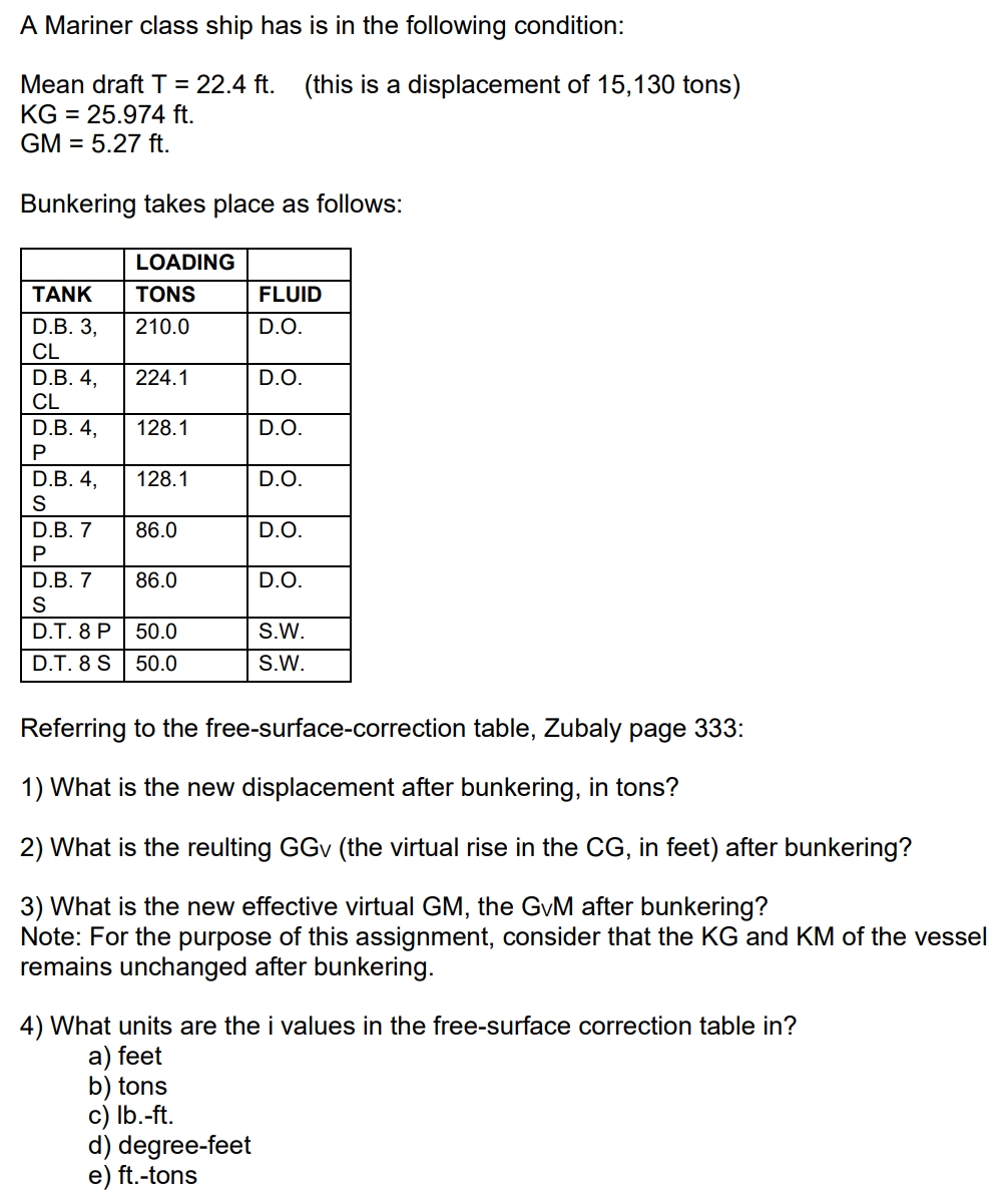 A Mariner class ship has is in the following