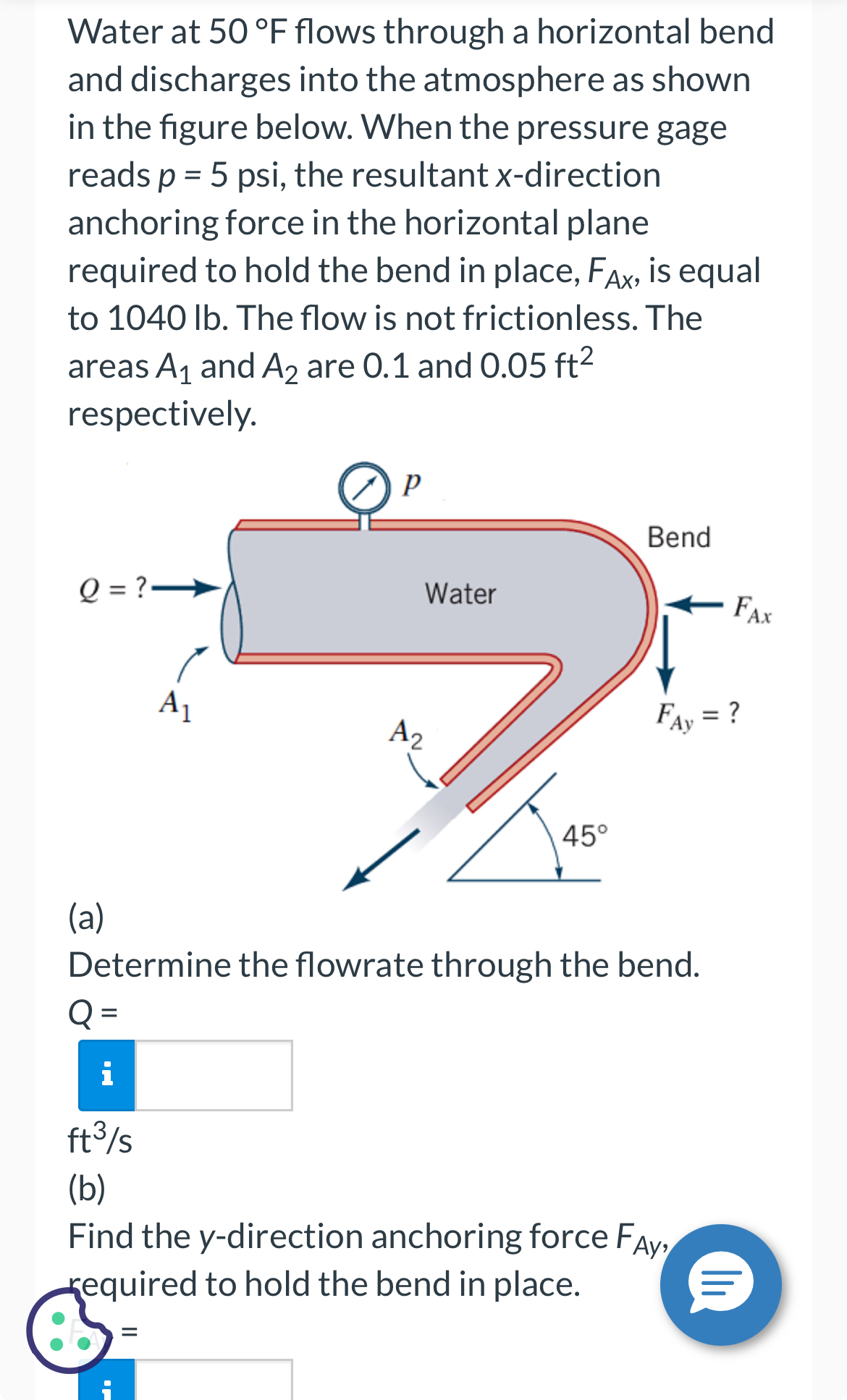 Water at 5 0 F flows through a horizontal bend