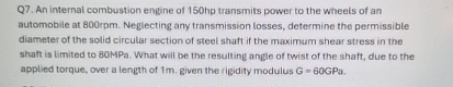 Q 7 . An internal combustion engine of 1 5 0 hp