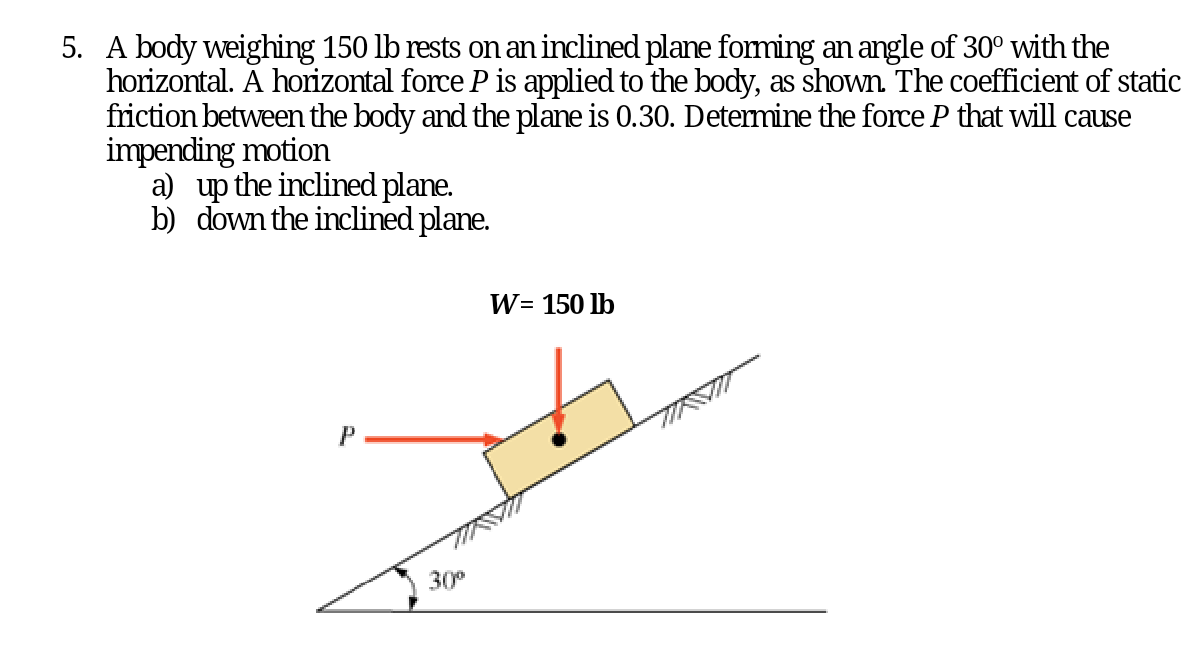 A body weighing 1 5 0 lb rests on an inclined