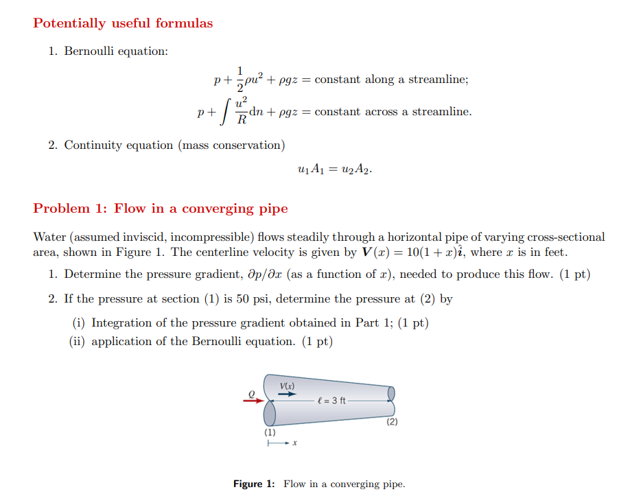 Potentially useful formulas Bernoulli equation: p