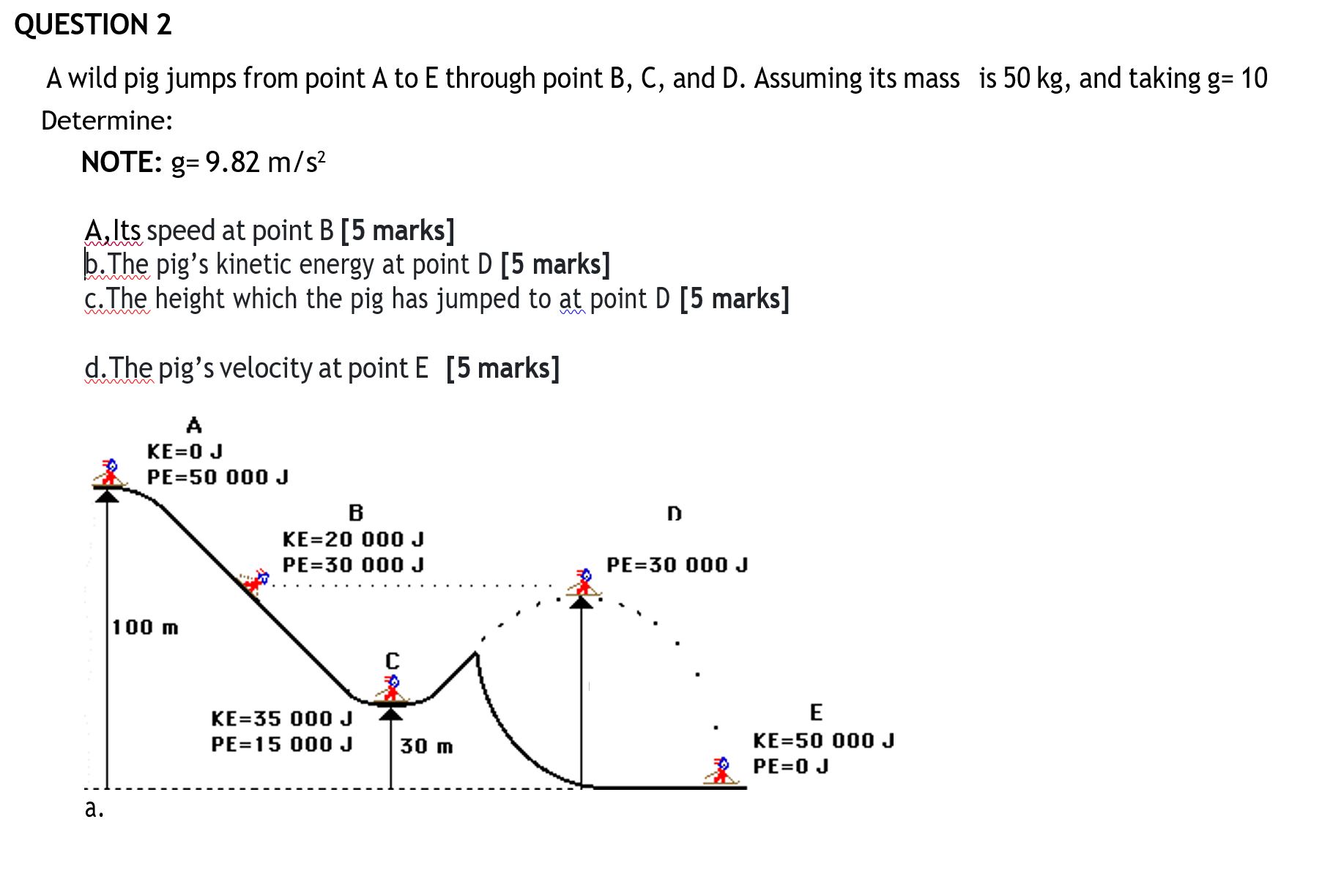 QUESTION 2 A wild pig jumps from point \ ( A \ )