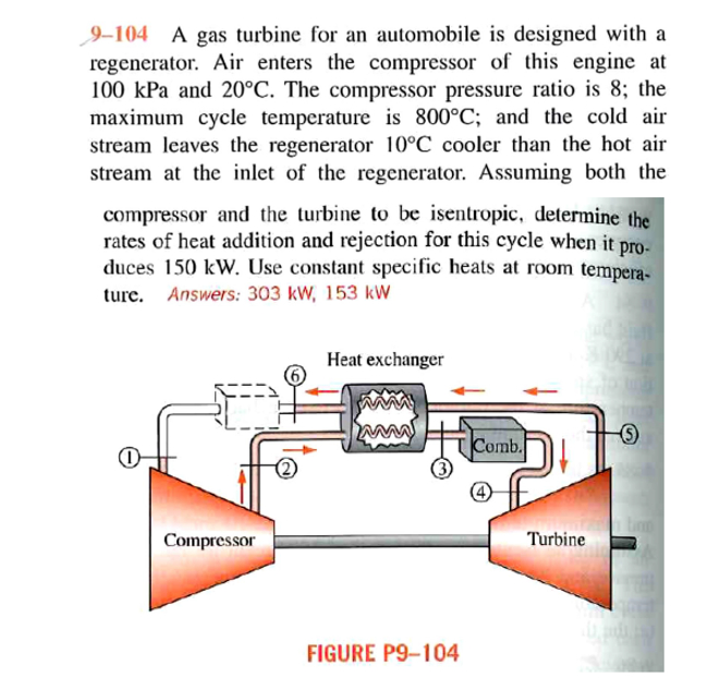 9 - 1 0 4 A gas turbine for an automobile is