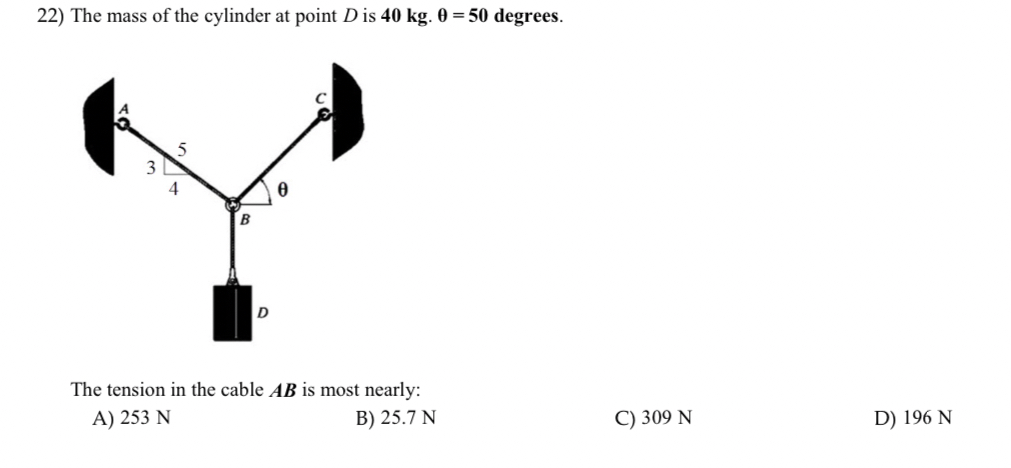 The mass of the cylinder at point D is 4 0 k g *