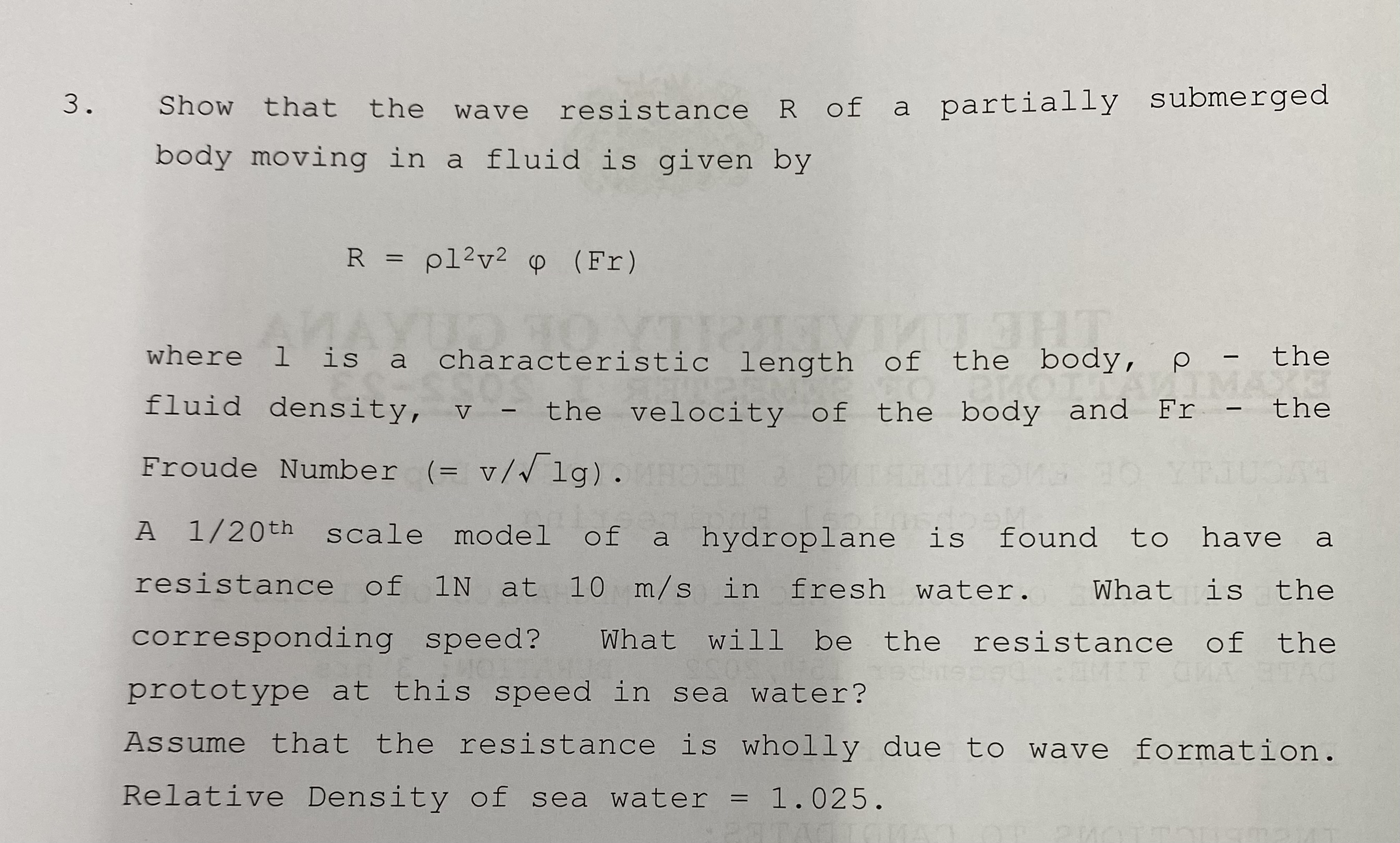 Show that the wave resistance R of a partially