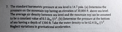The standard barometric pressure at sea level is