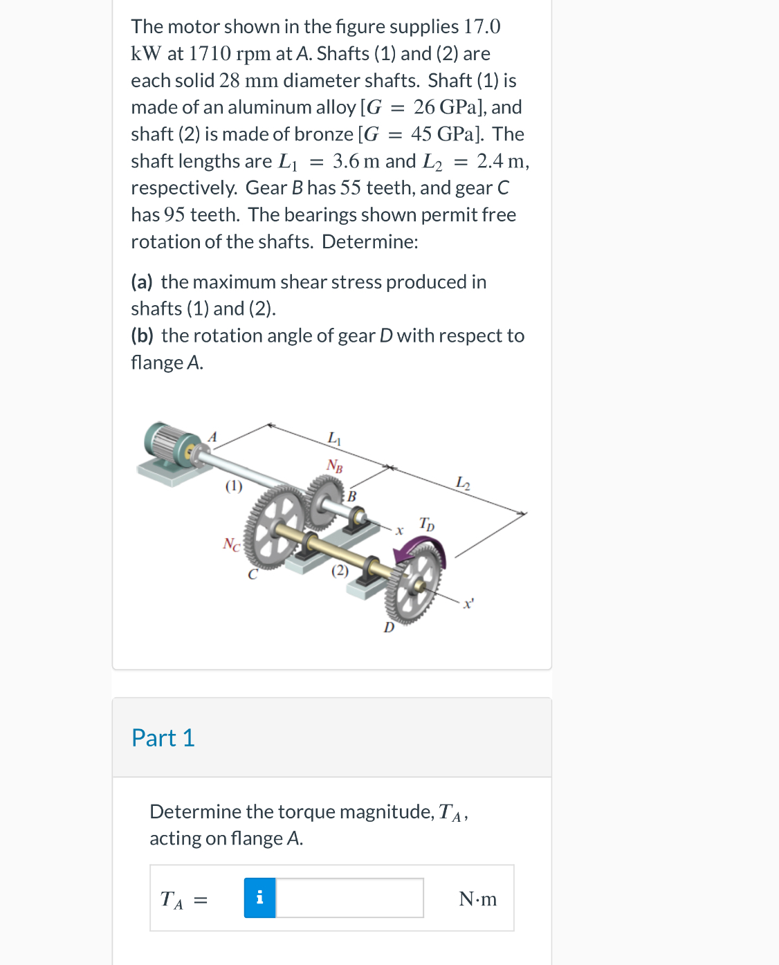 The motor shown in the figure supplies 1 7 . 0 kW