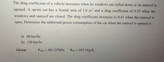 The drag coefficient of a vehicle increases when
