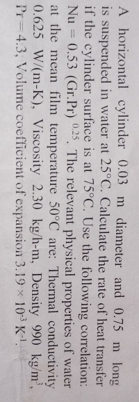 A horizontal cylinder 0 . 0 3 m diameter and 0 .