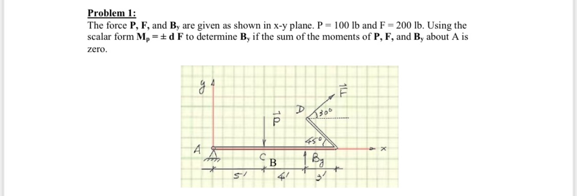 Problem 1 : The force P , F , and B y are given