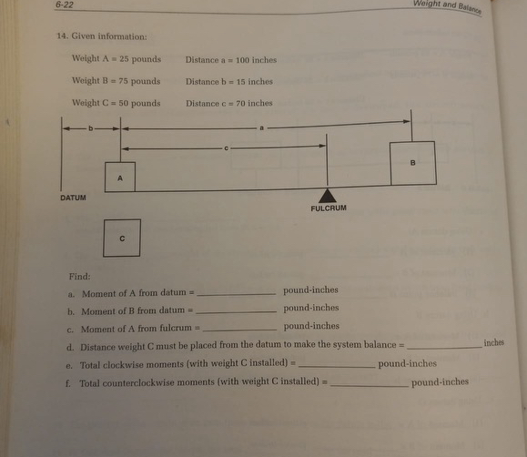 6 - 2 2 Weight and Balance 1 4 . Given