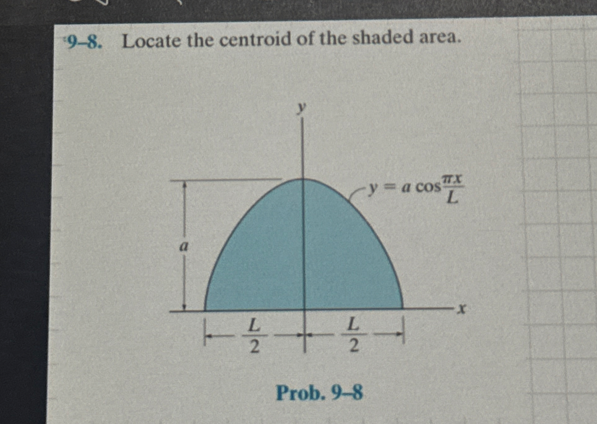 9 - 8 . Locate the centroid of the shaded area.
