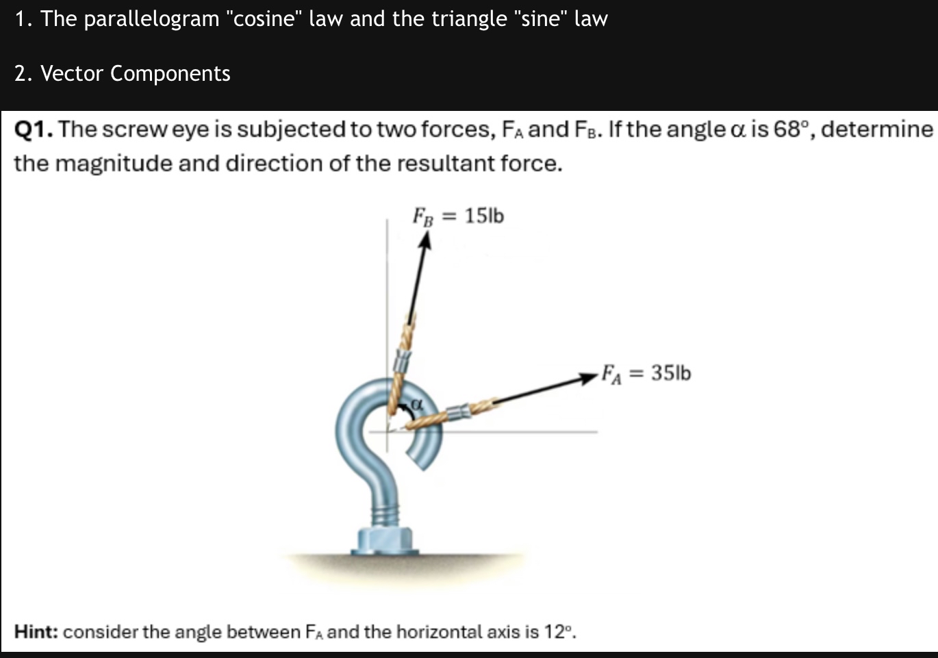 The parallelogram "cosine" law and the triangle