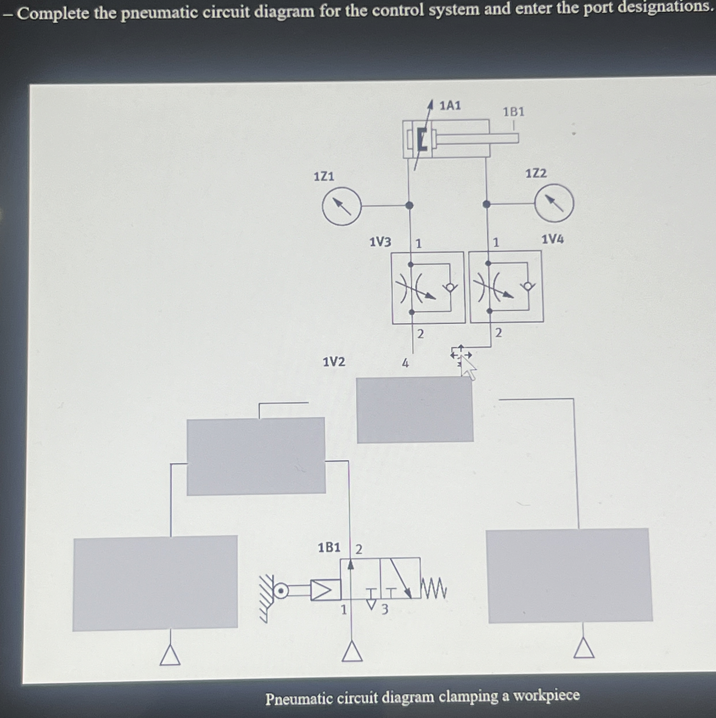 Pneumatic circuit diagram clamping a workpiece