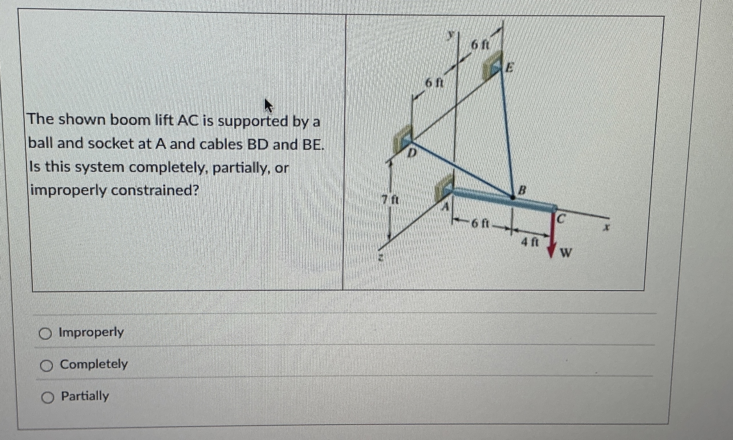 The shown boom lift A C is supported by a ball