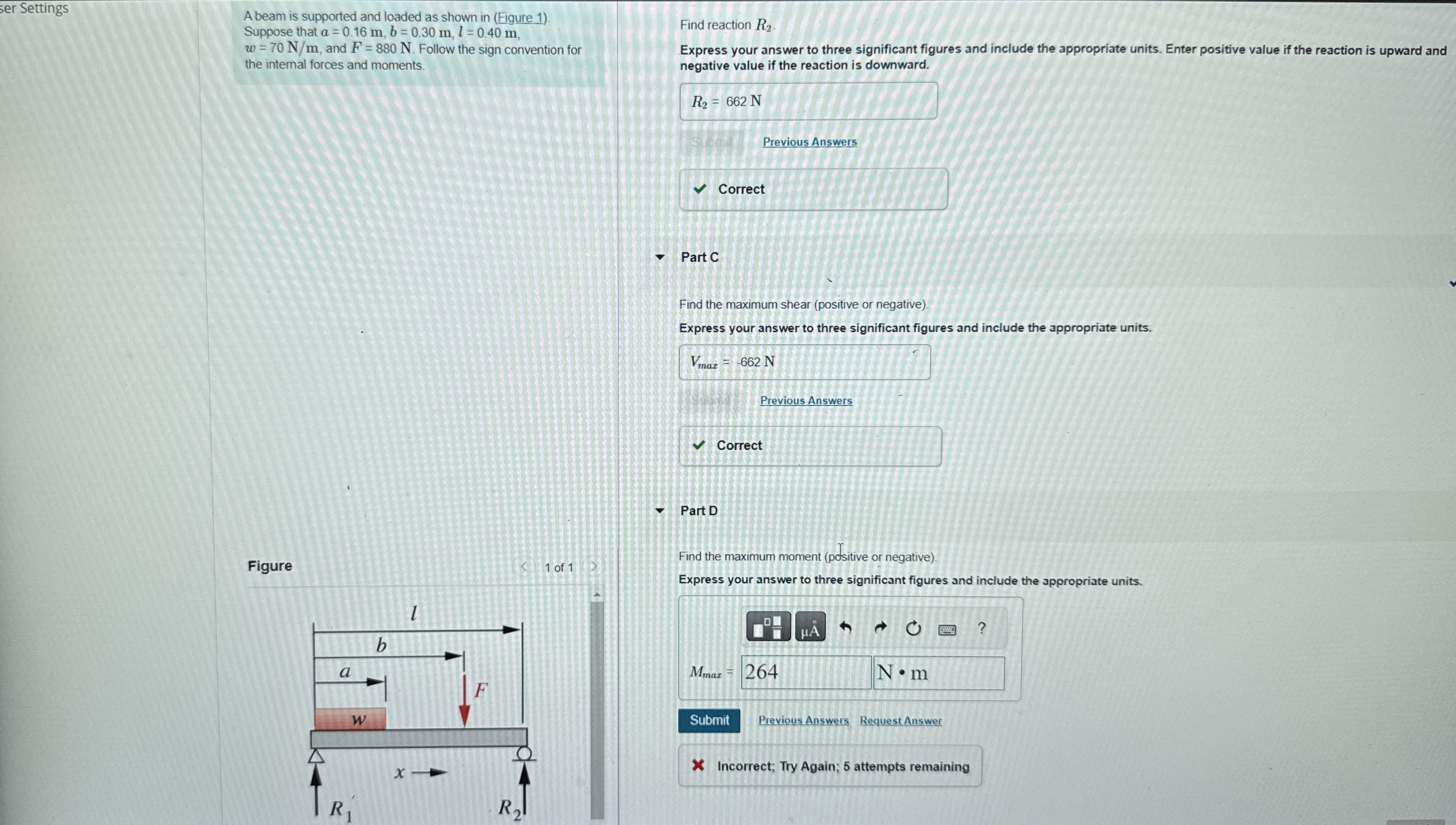 A beam is supported and loaded as shown in (