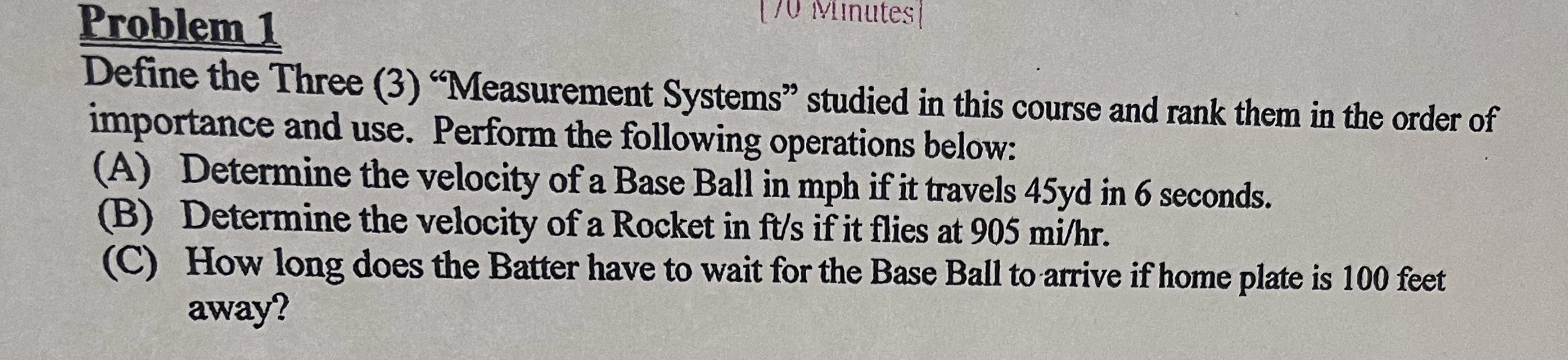 Problem 1 Define the Three ( 3 ) "Measurement