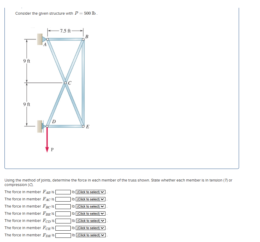 Consider the given structure with P = 5 0 0 l b .