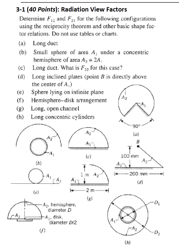 3 - 1 ( 4 0 Points ) : Radiation View Factors