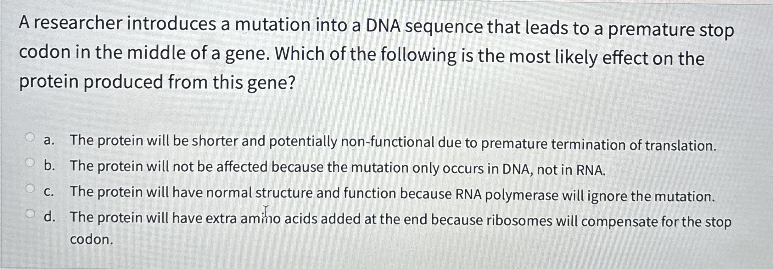 A researcher introduces a mutation into a DNA