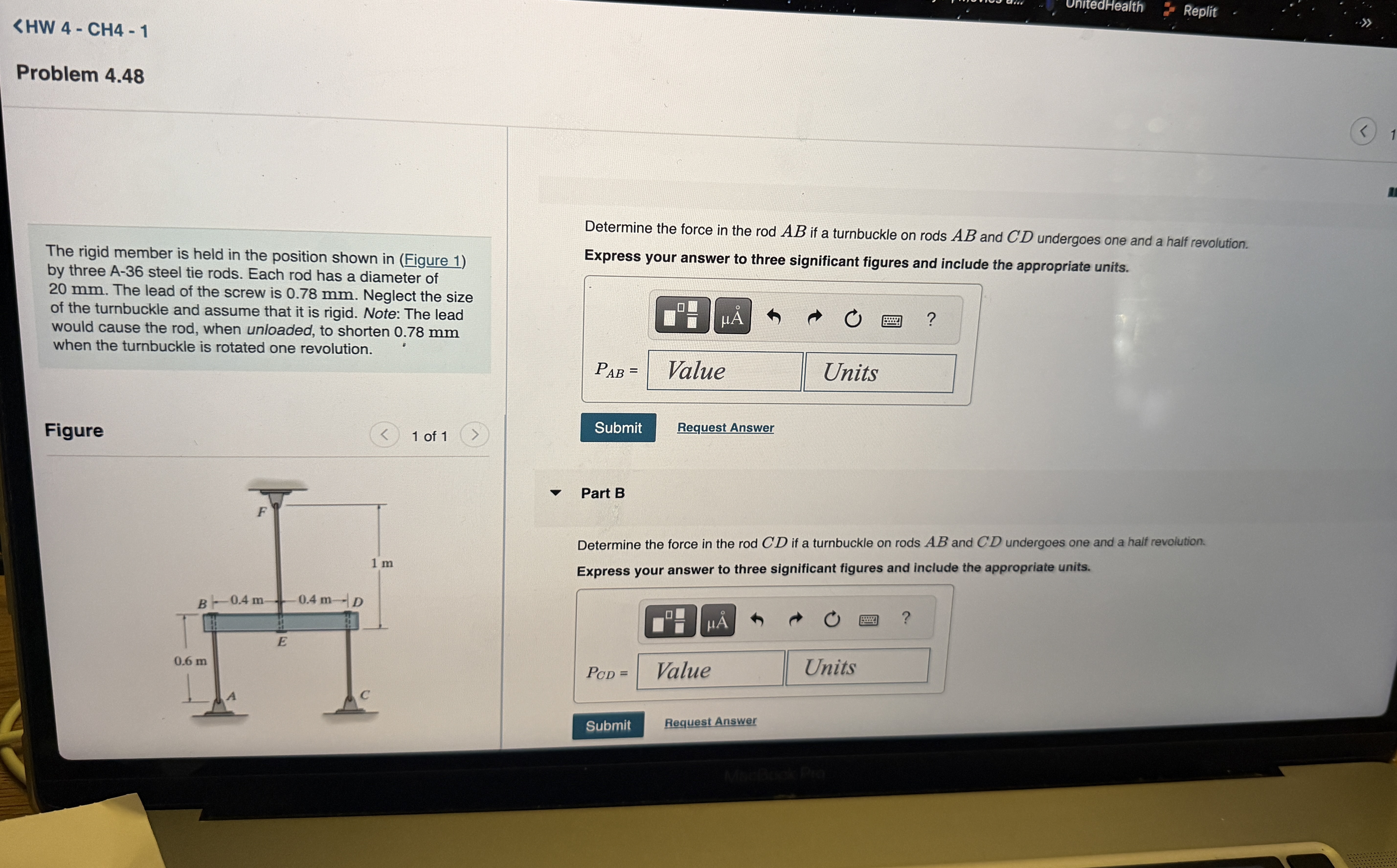 How to solve Determine the force in the rod E F