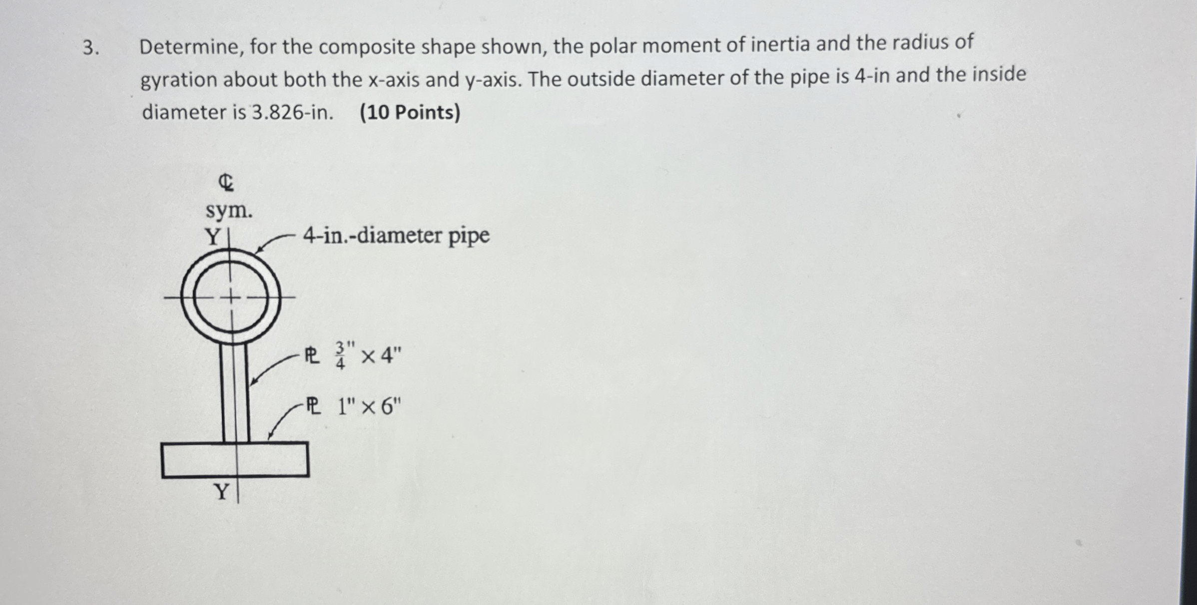 Determine, for the composite shape shown, the