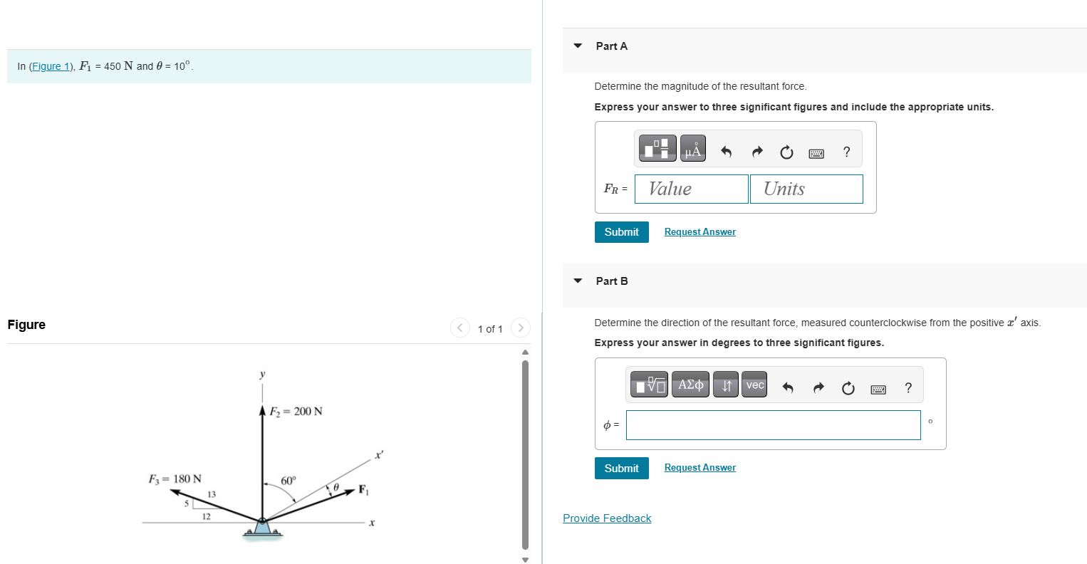 In ( Figure 1 ) , F 1 = 4 5 0 N and = 1 0 .