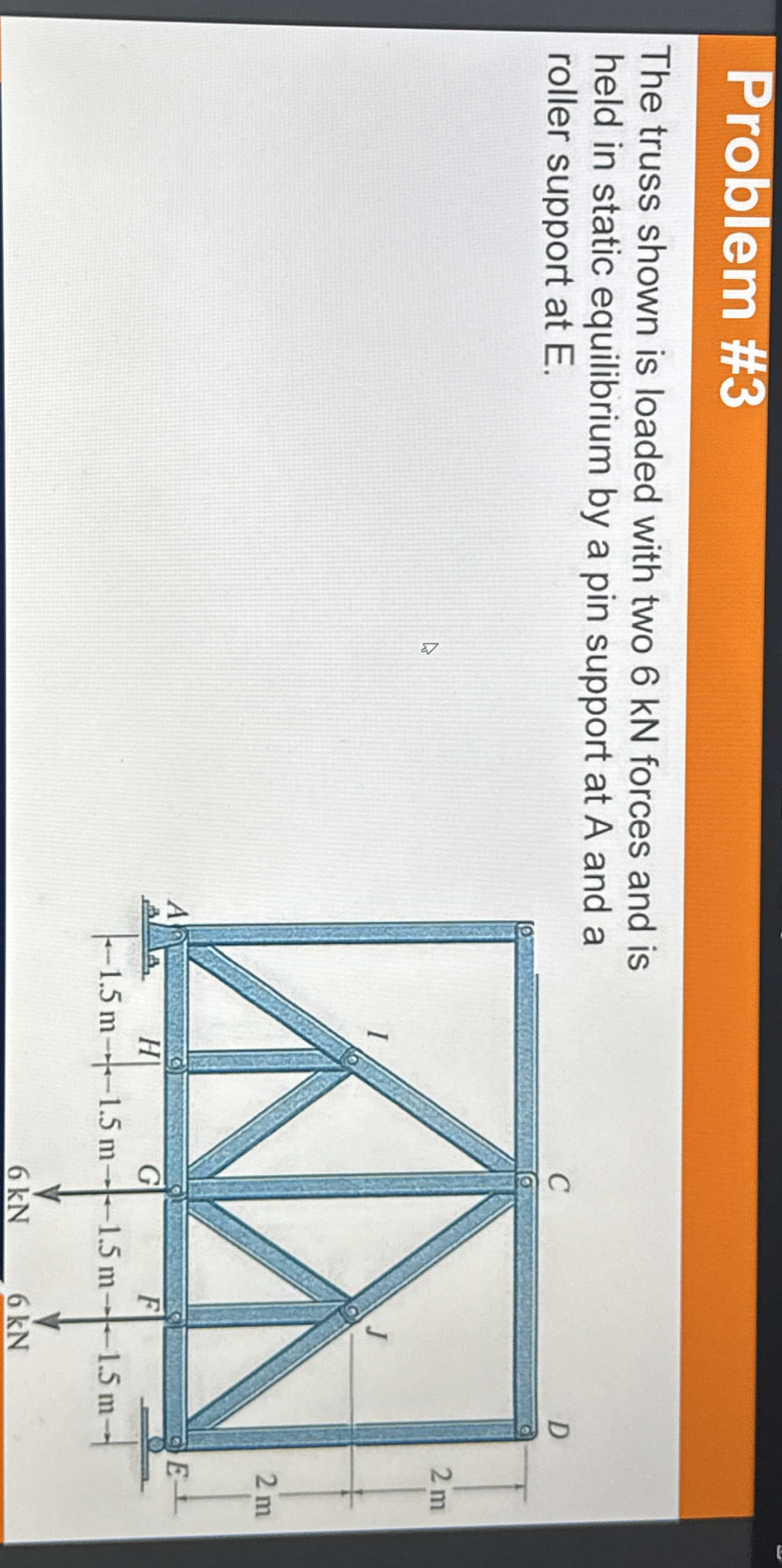Problem # 3 The truss shown is loaded with two 6