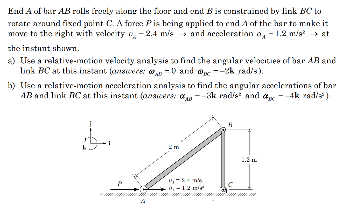 End A of bar A B rolls freely along the floor and