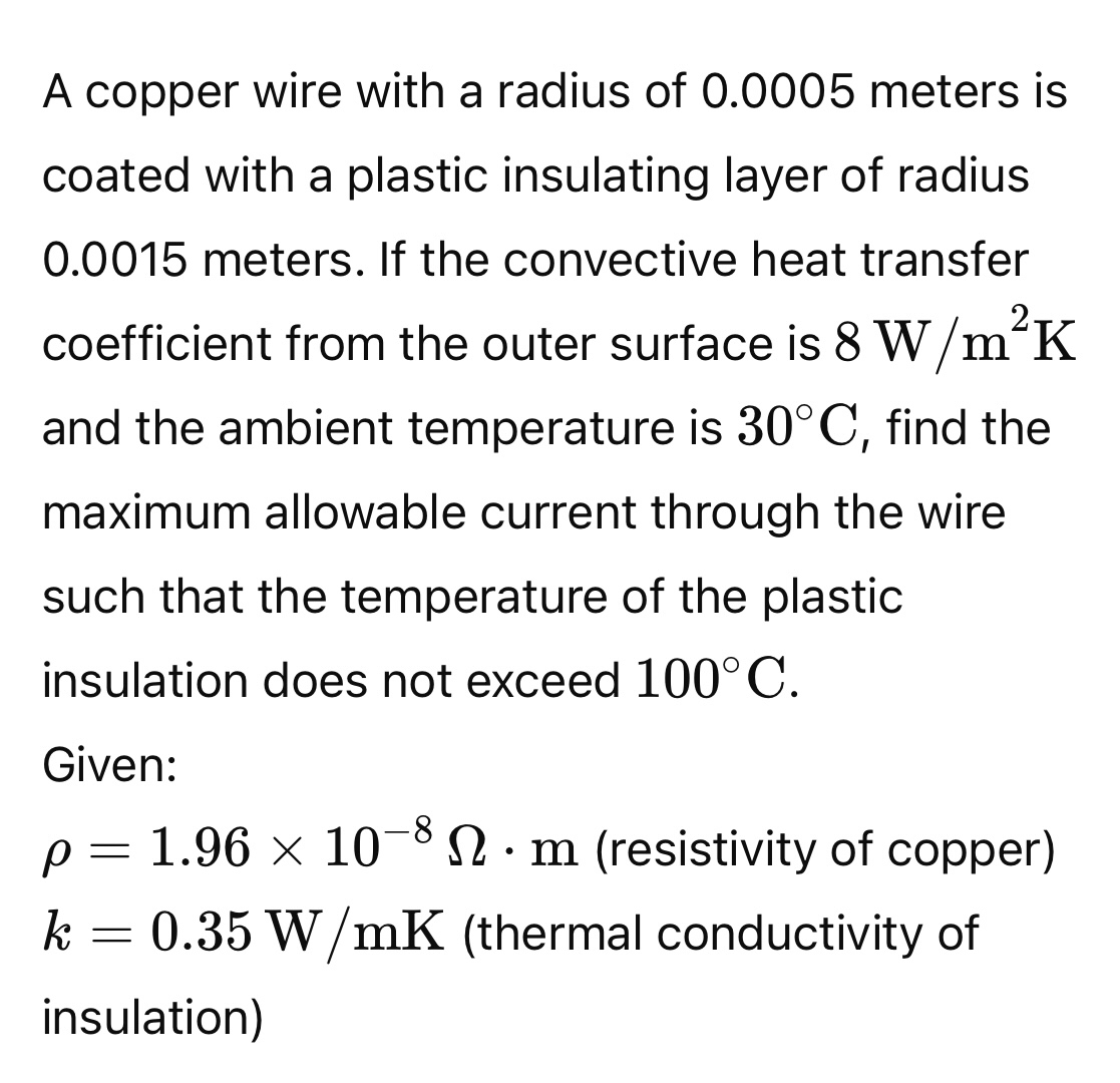 A copper wire with a radius of 0 . 0 0 0 5 meters