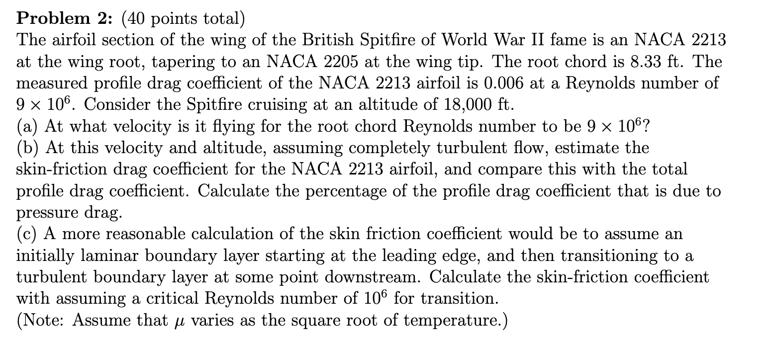 Problem 2 : ( 4 0 points total ) The airfoil