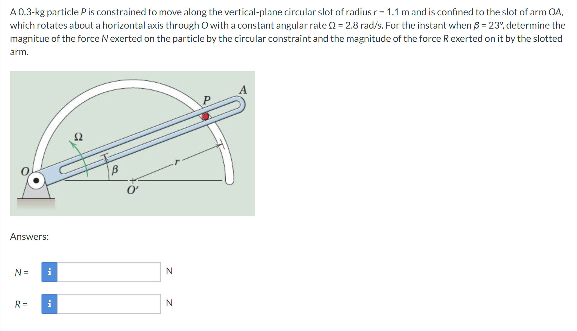 A 0 . 3 - kg particle P is constrained to move