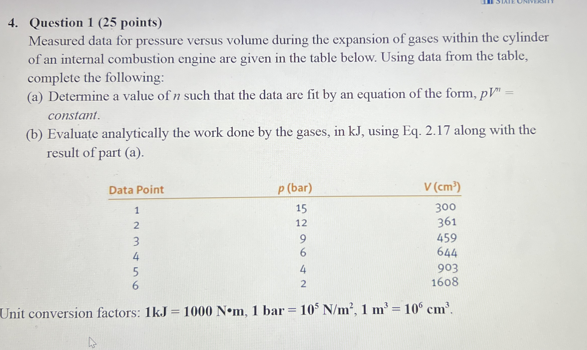 Question 1 ( 2 5 points ) Measured data for