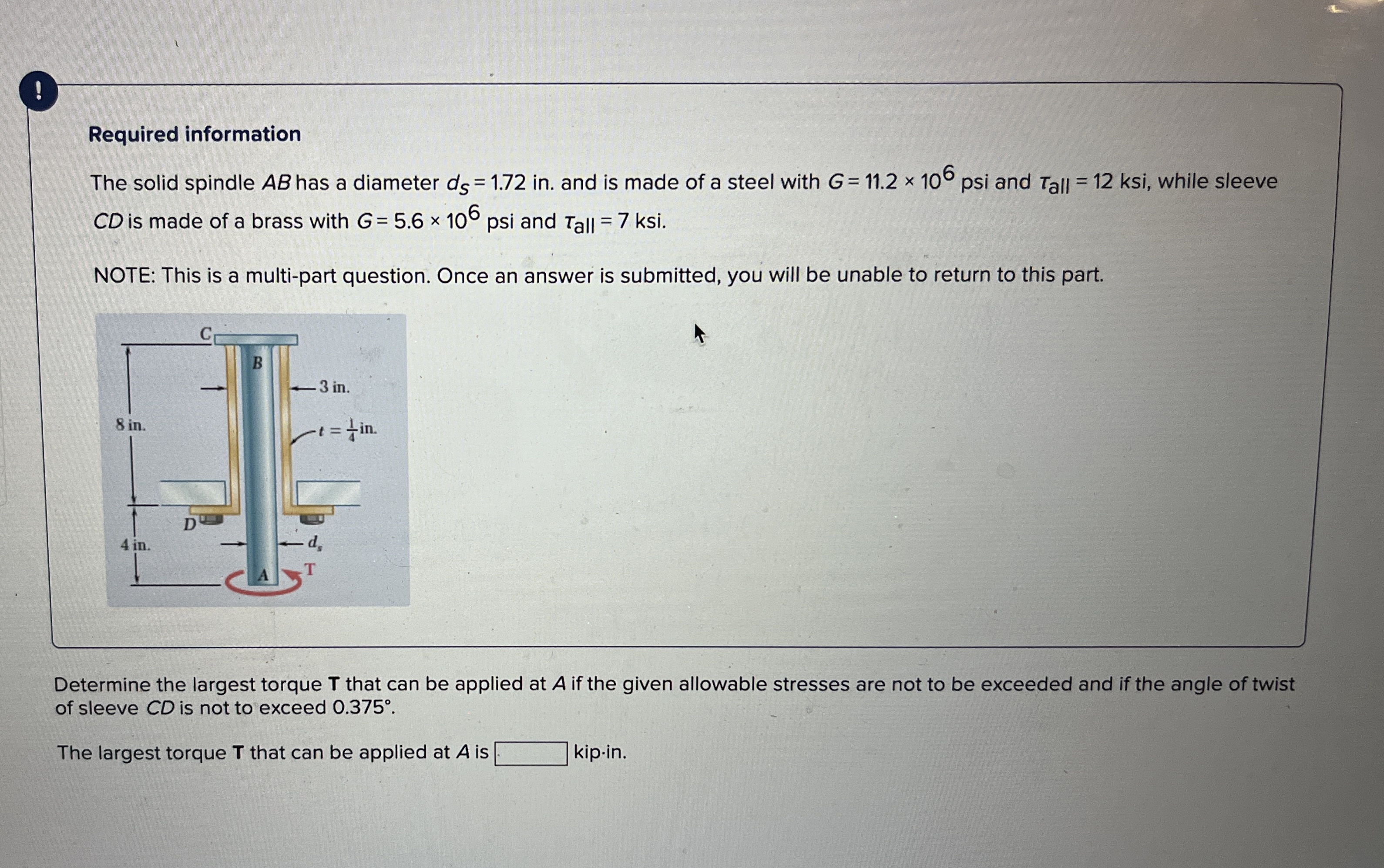 Required information The solid spindle A B has a