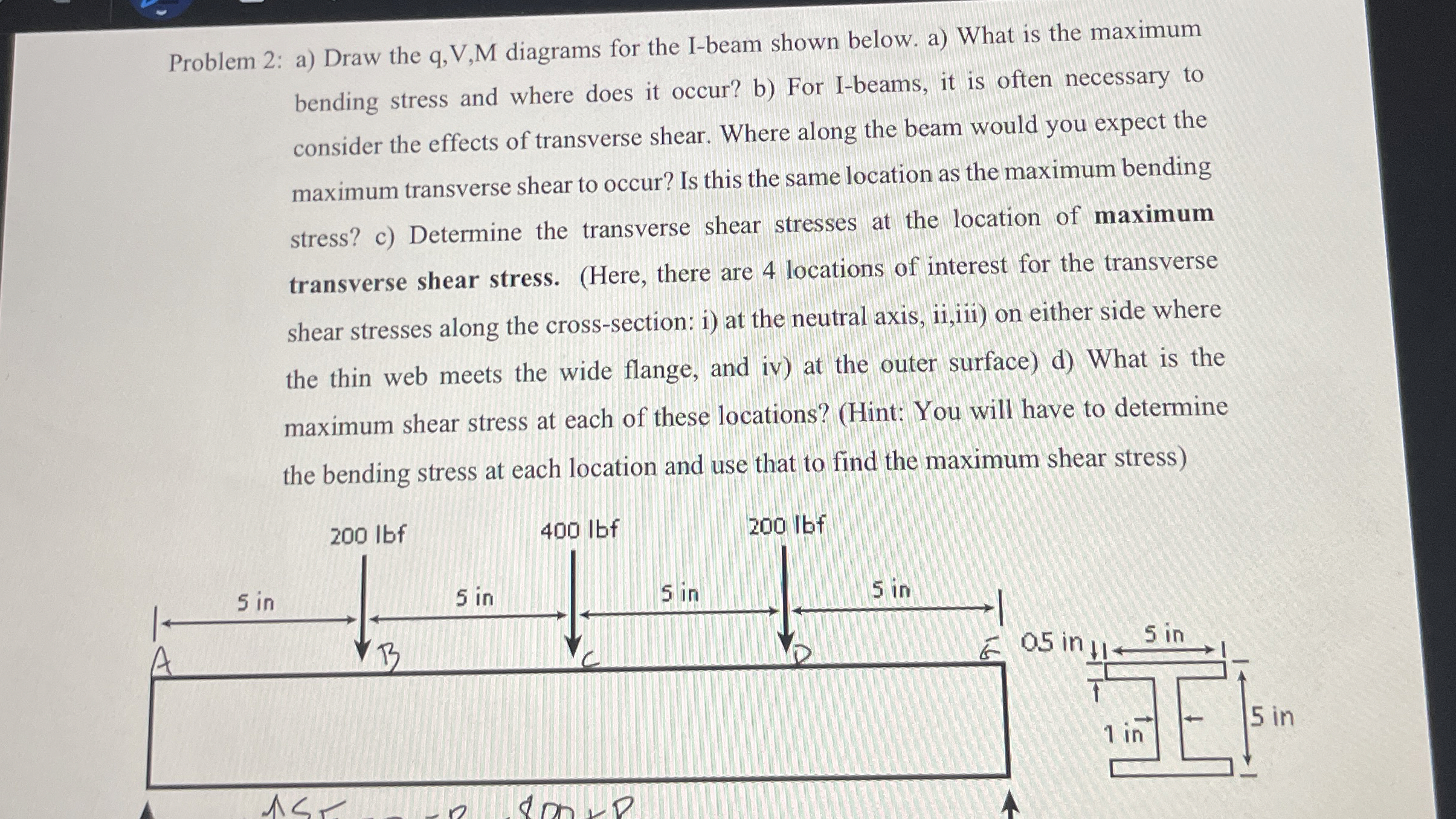 Problem 2 : a ) Draw the q , V , M diagrams for