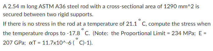 A 2 . 5 4 m long ASTM A 3 6 steel rod with a
