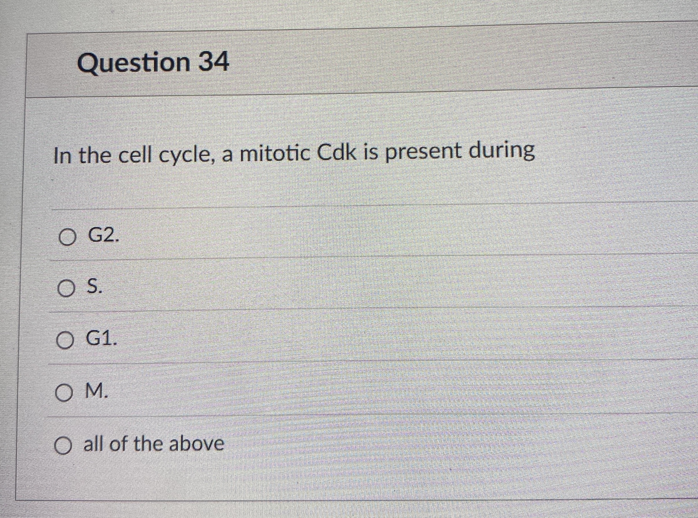 Question 3 4 In the cell cycle, a mitotic Cdk is