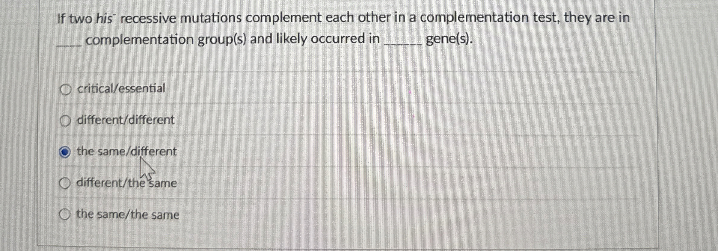 If two his recessive mutations complement each