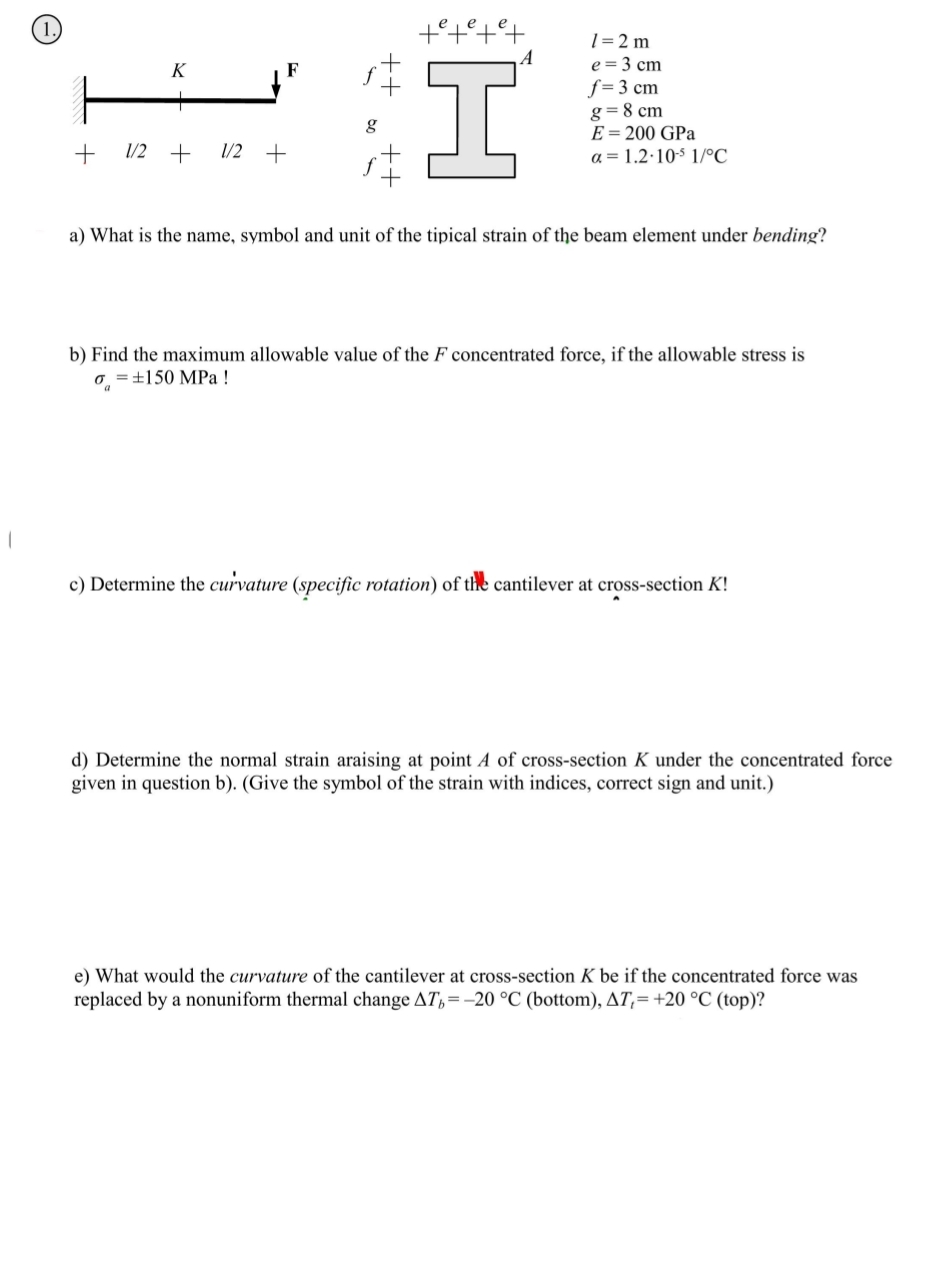 ( 1 . ) l = 2 m e = 3 c m f = 3 c m g = 8 c m E =
