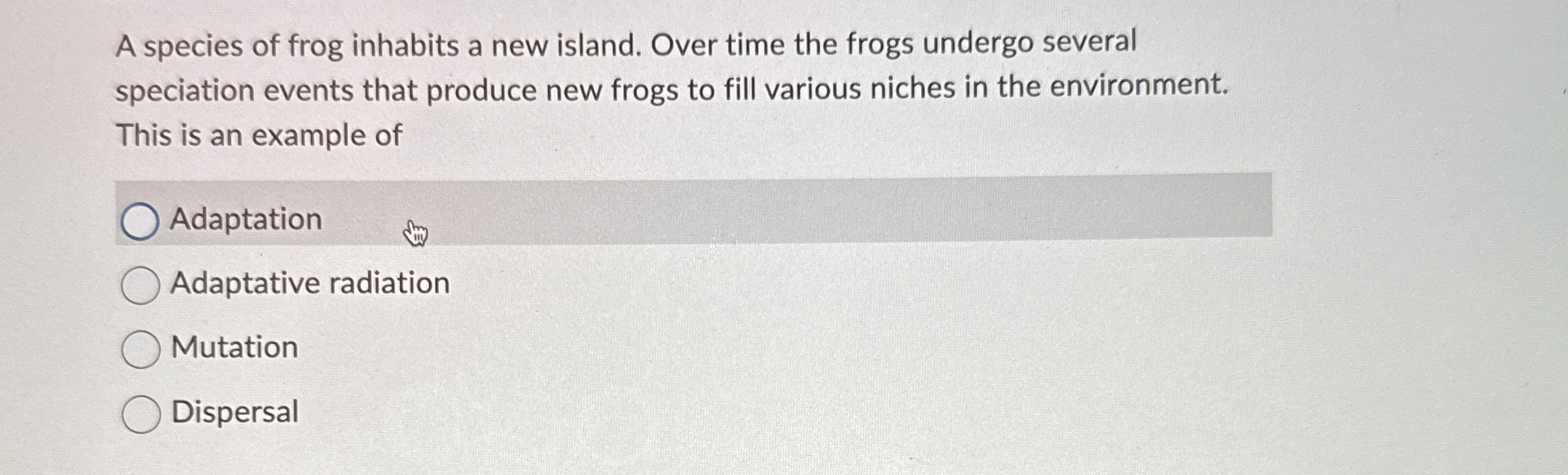A species of frog inhabits a new island. Over